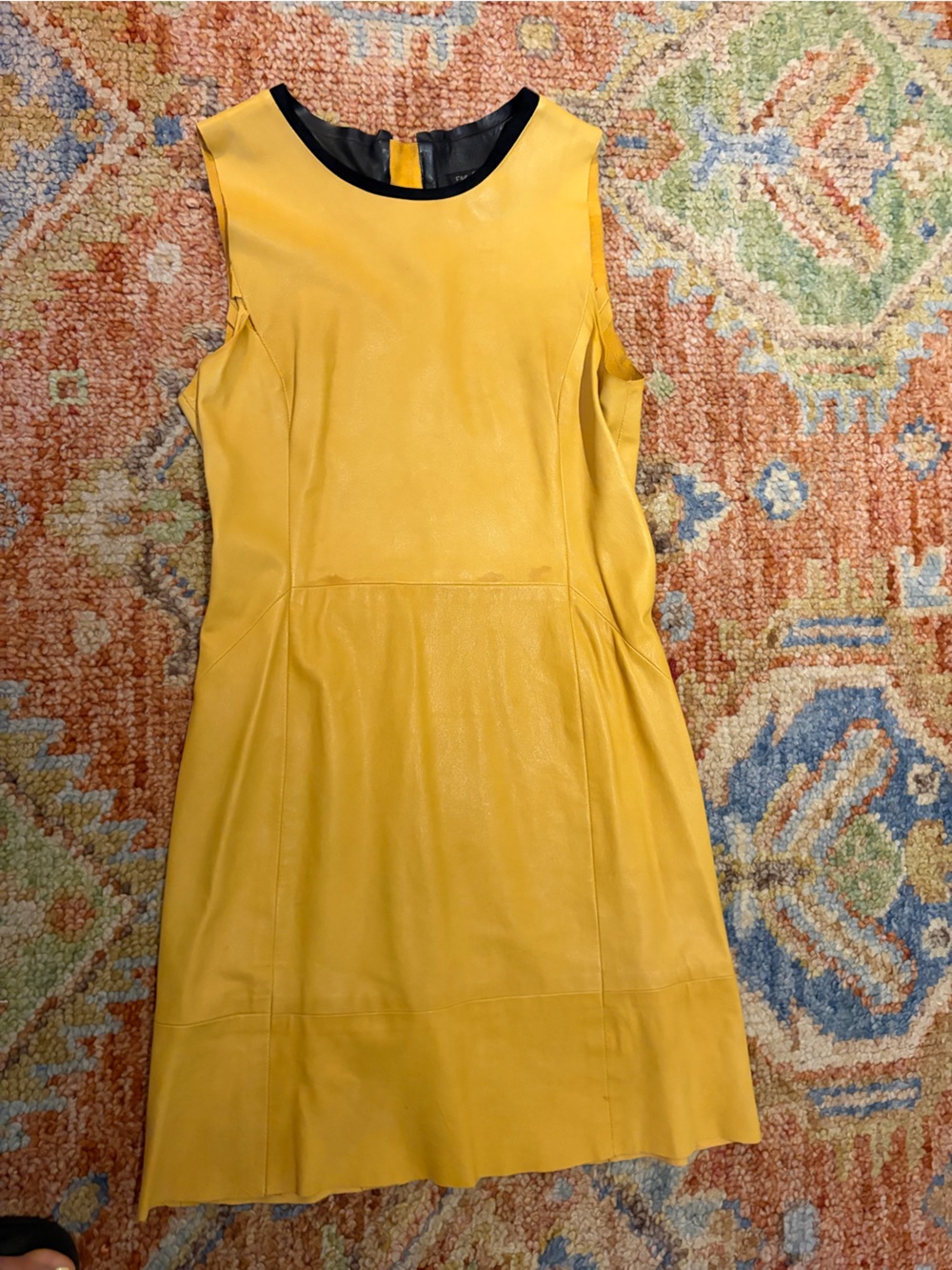 rag & bone Yellow Leather Sheath Dress with Black Trim